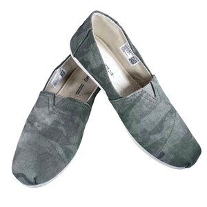 Toms Womens Sz 7 Slip On Canvas Casual Shoes Alpargatas Loafer Olive Green Camo